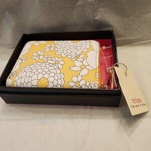 Trina Turk Yellow & White Floral Print Zip-Around Mini Wallet